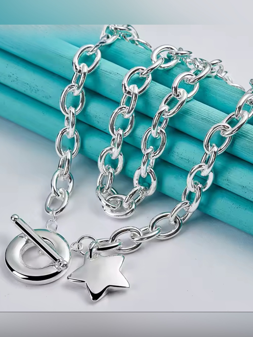Silver Open Circle Toggle Necklace with Star charm!